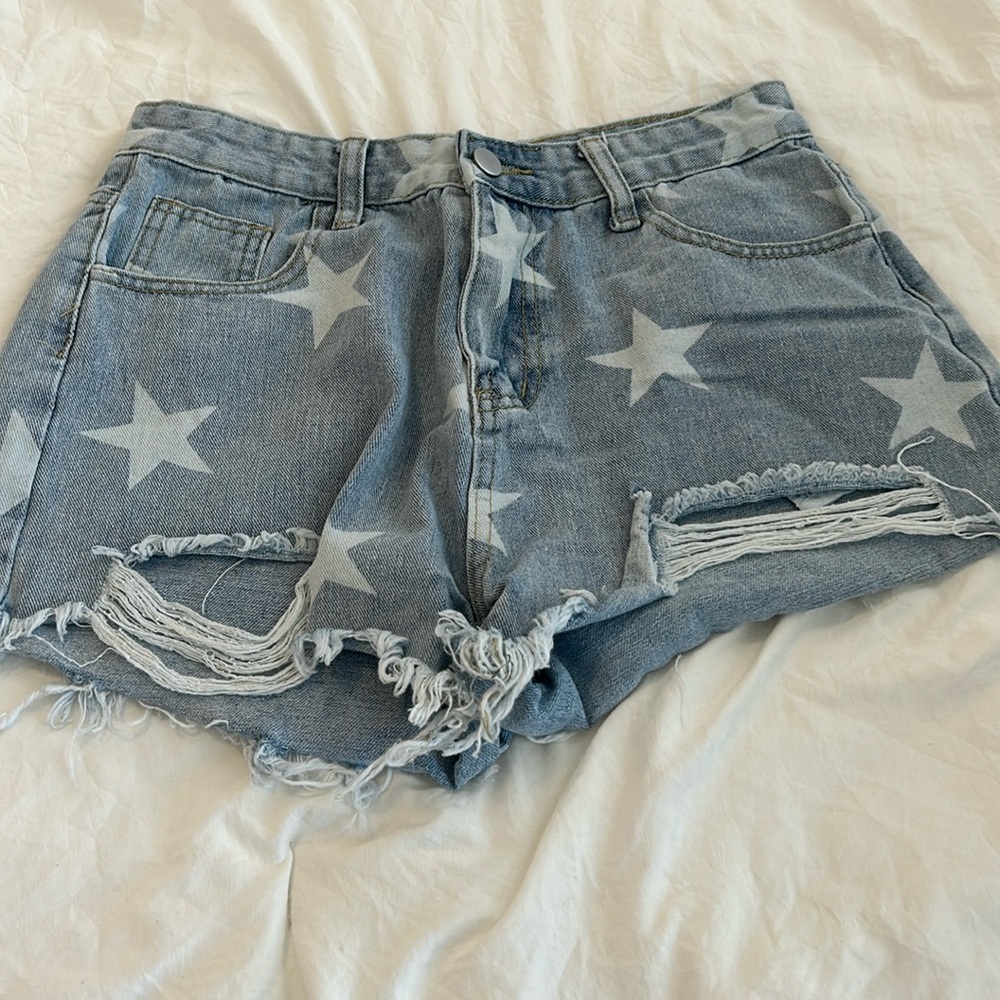 star print blue jean shorts, size 25